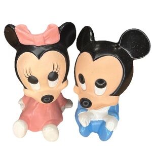 Vtg 1984 Walt Disney Mickey And Minnie Baby Squeak Toys 4in tall